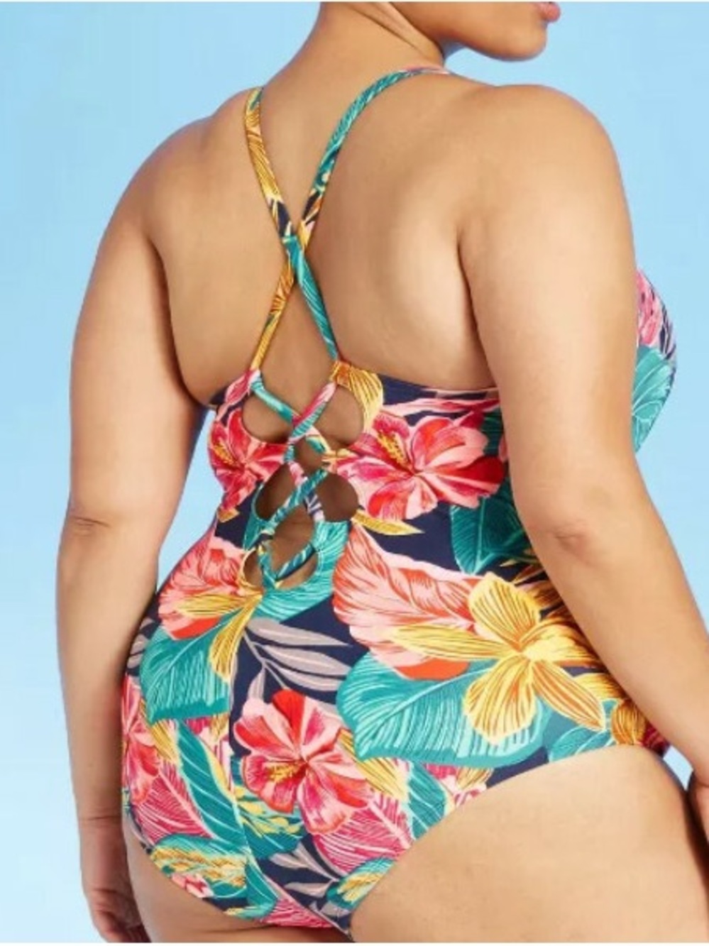 Brand New-Kona Sol Tropical Floral One-Piece Swimsuit - Teal Multi